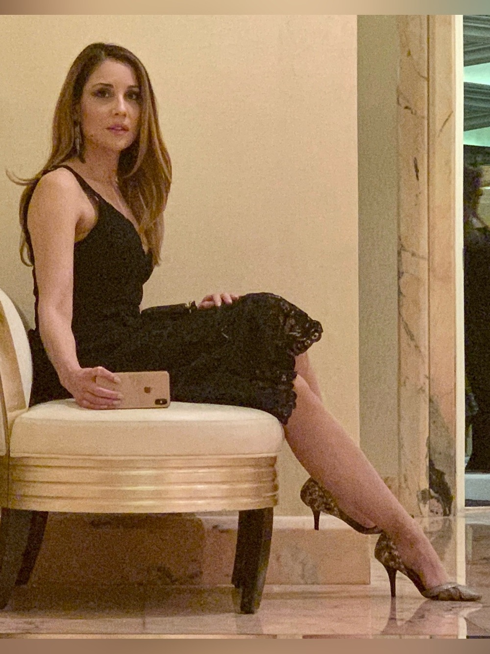 Adelyn Rae Black Lace V-Neck Midi Dress with Scalloped Hem